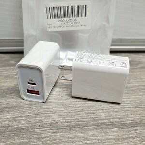 2 Pack Dual Port USB C PD & USB A QC 3.0 Wall Charger Block White BP2212-PD+QC